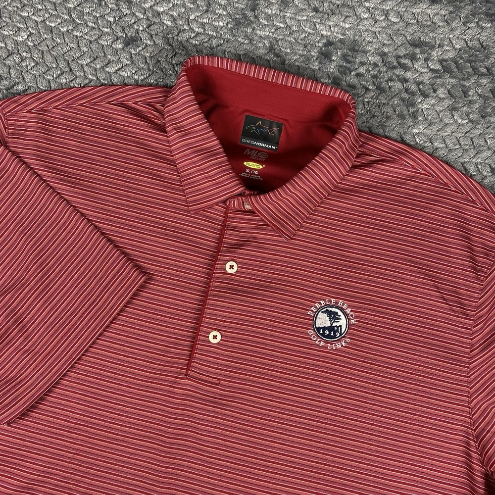 Greg Norman ML75 Pebble Beach Golf Polo Shirt Mens XL Red White Stripe